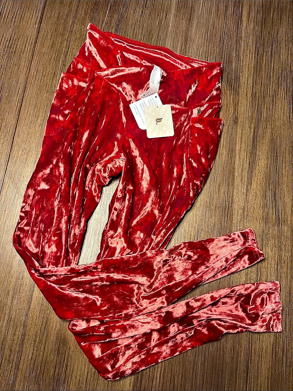 Fabletics Red High-Waist Crushed Velour Velvet Legging